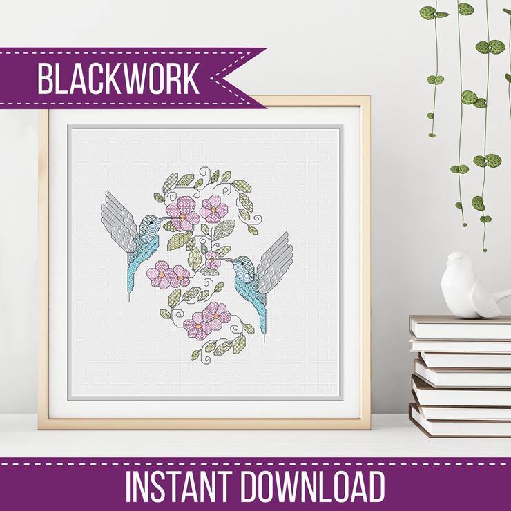 Hummingbirds Blackwork Pattern - Blackwork Patterns & Cross Stitch by Peppermint Purple