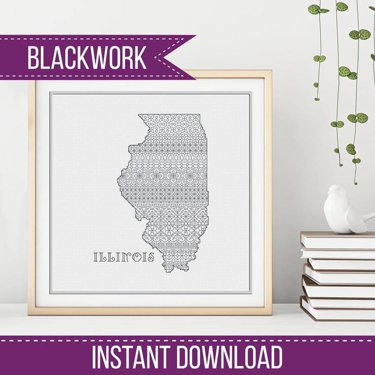 Illinois Blackwork - Blackwork Patterns & Cross Stitch by Peppermint Purple