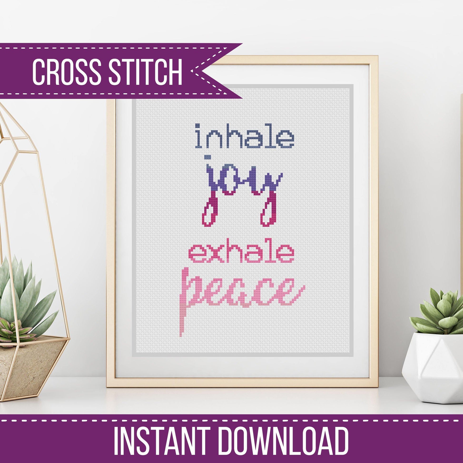 Inhale Joy Exhale Peace - Blackwork Patterns & Cross Stitch by Peppermint Purple