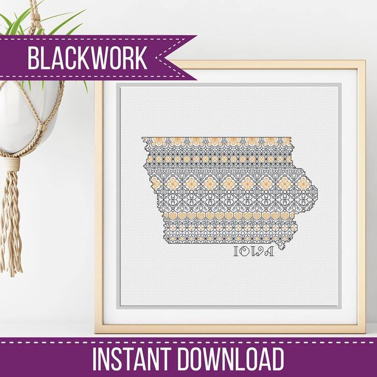 Iowa Black Gold Blackwork - Blackwork Patterns & Cross Stitch by Peppermint Purple