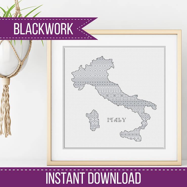 Italy Blackwork Pattern - Blackwork Patterns & Cross Stitch by Peppermint Purple