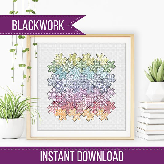 Jigsaw Puzzle Blackwork - Blackwork Patterns & Cross Stitch by Peppermint Purple