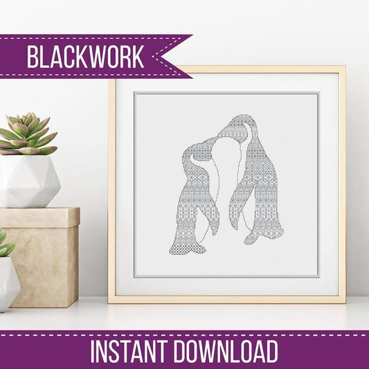 Kissing Penguins - Blackwork Patterns & Cross Stitch by Peppermint Purple