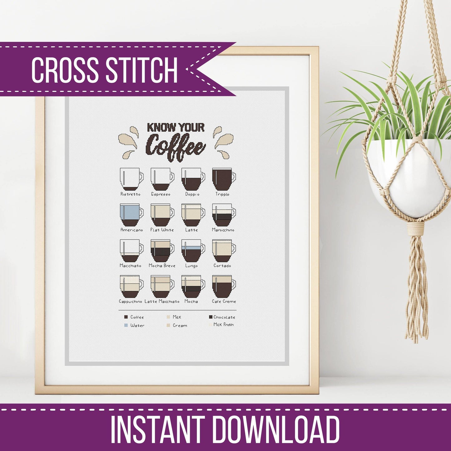 Know Your Coffee - Blackwork Patterns & Cross Stitch by Peppermint Purple