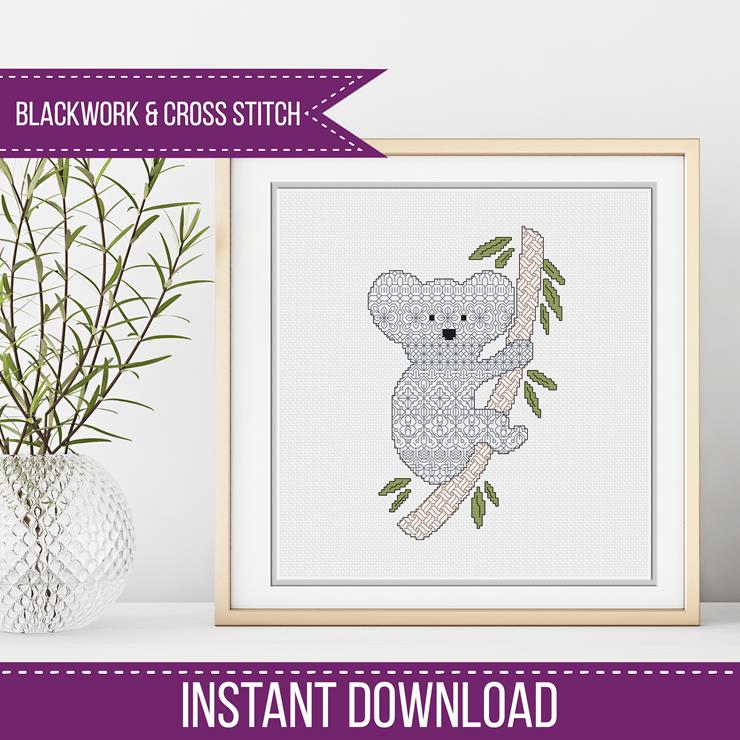 Koala Blackwork - Blackwork Patterns & Cross Stitch by Peppermint Purple