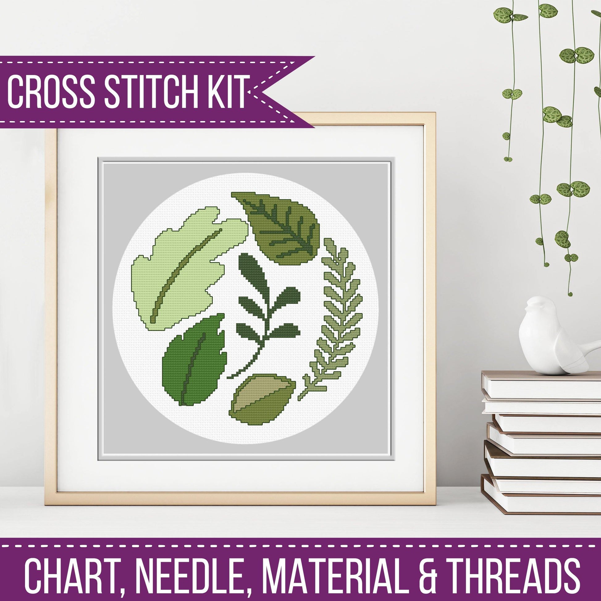 Leaves Cross Stitch Kit - Blackwork Patterns & Cross Stitch by Peppermint Purple