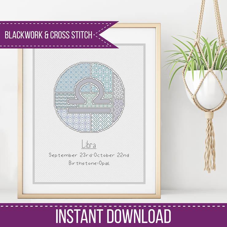 Libra Blackwork - Blackwork Patterns & Cross Stitch by Peppermint Purple