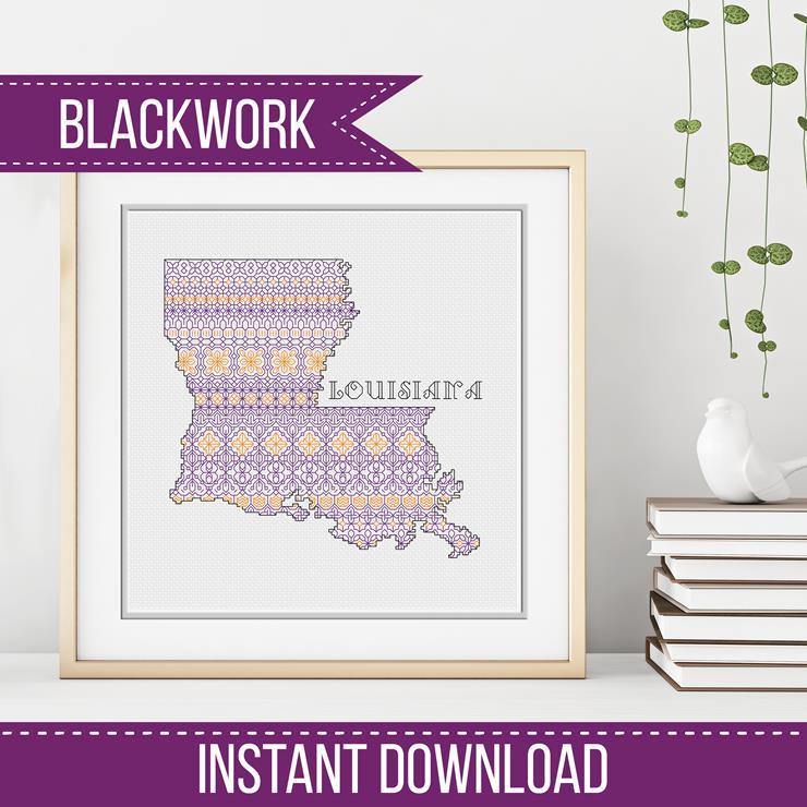 Louisiana Purple Gold Blackwork - Blackwork Patterns & Cross Stitch by Peppermint Purple
