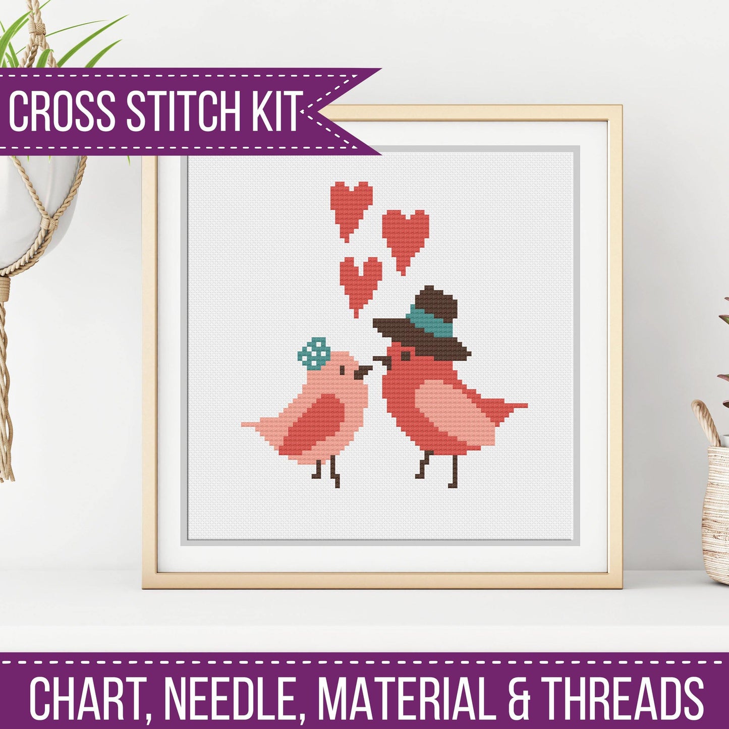 Love Birds Kit - Blackwork Patterns & Cross Stitch by Peppermint Purple