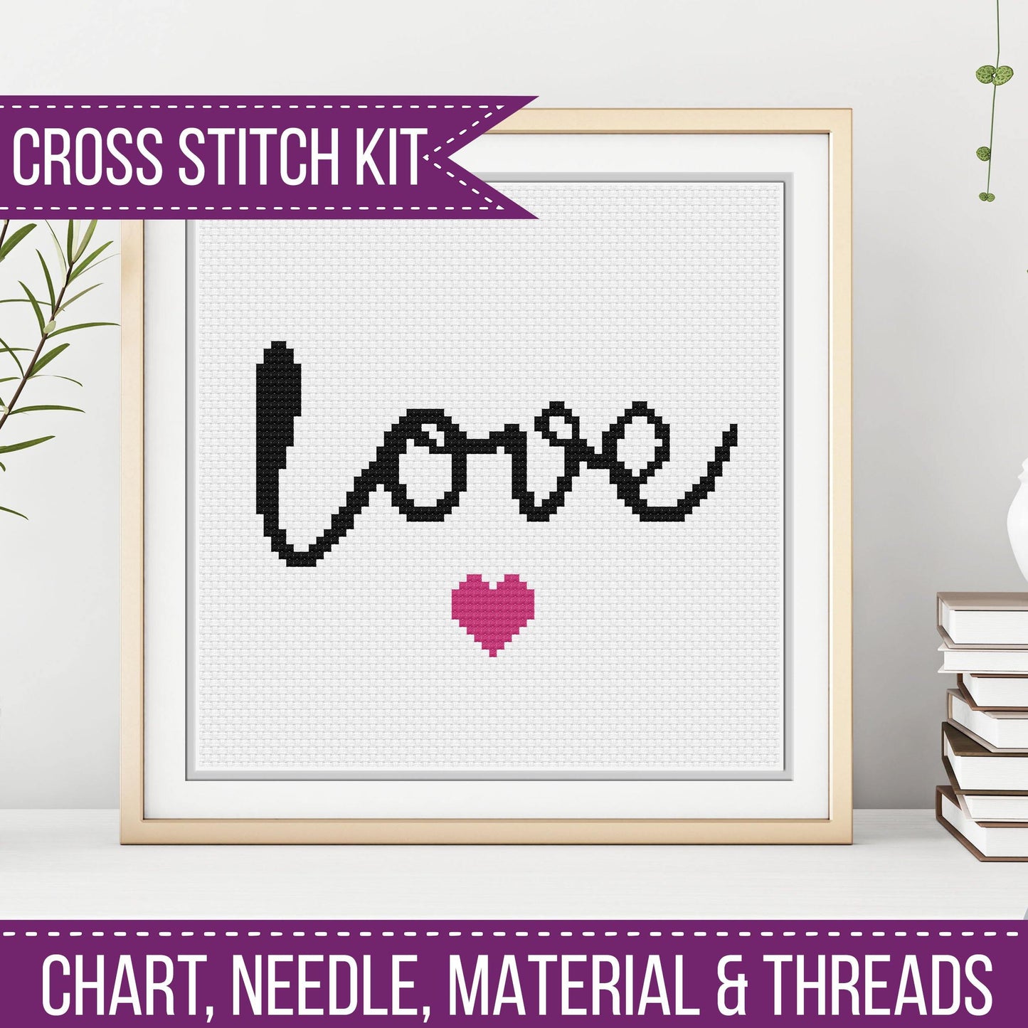 Love Cross Stitch Kit - Blackwork Patterns & Cross Stitch by Peppermint Purple