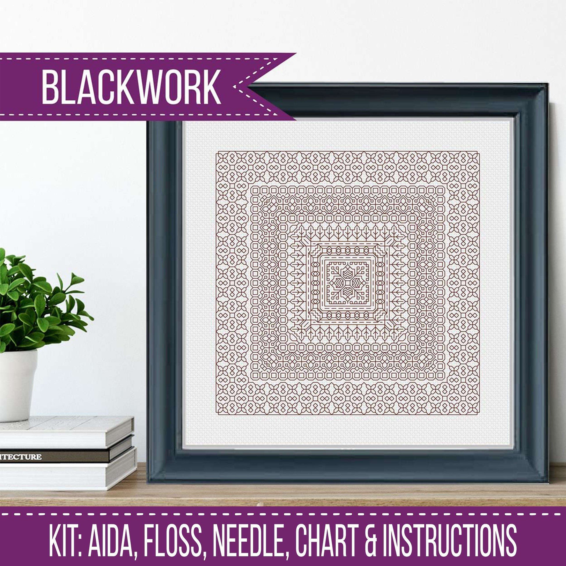 Mahogany Study In Colour Blackwork Kit - Blackwork Patterns & Cross Stitch by Peppermint Purple