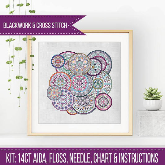 Mandala Millefiori Blackwork Kit - Blackwork Patterns & Cross Stitch by Peppermint Purple