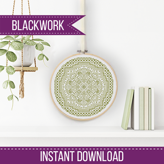 Mandala in Moss Green - Blackwork Patterns & Cross Stitch by Peppermint Purple