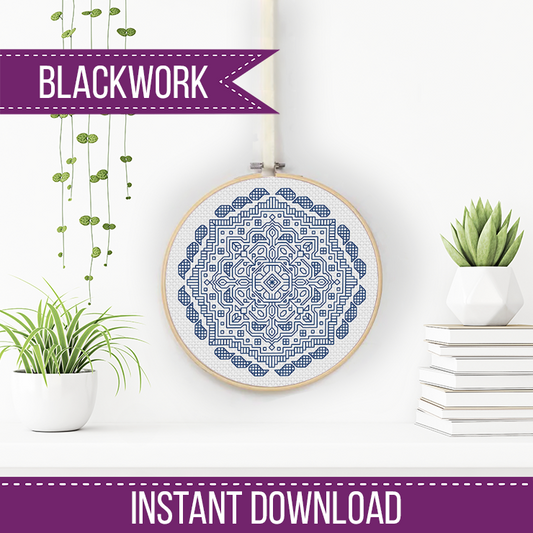 Mandala in Navy - Blackwork Patterns & Cross Stitch by Peppermint Purple