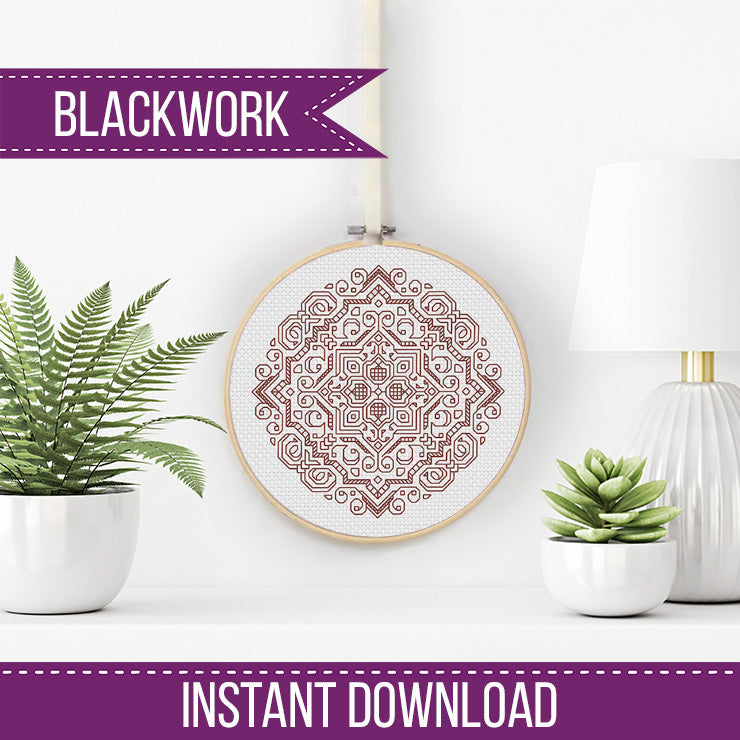 Mandala in Rosewood - Blackwork Patterns & Cross Stitch by Peppermint Purple