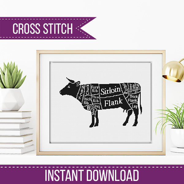 Meat Cuts - Cow - Blackwork Patterns & Cross Stitch by Peppermint Purple