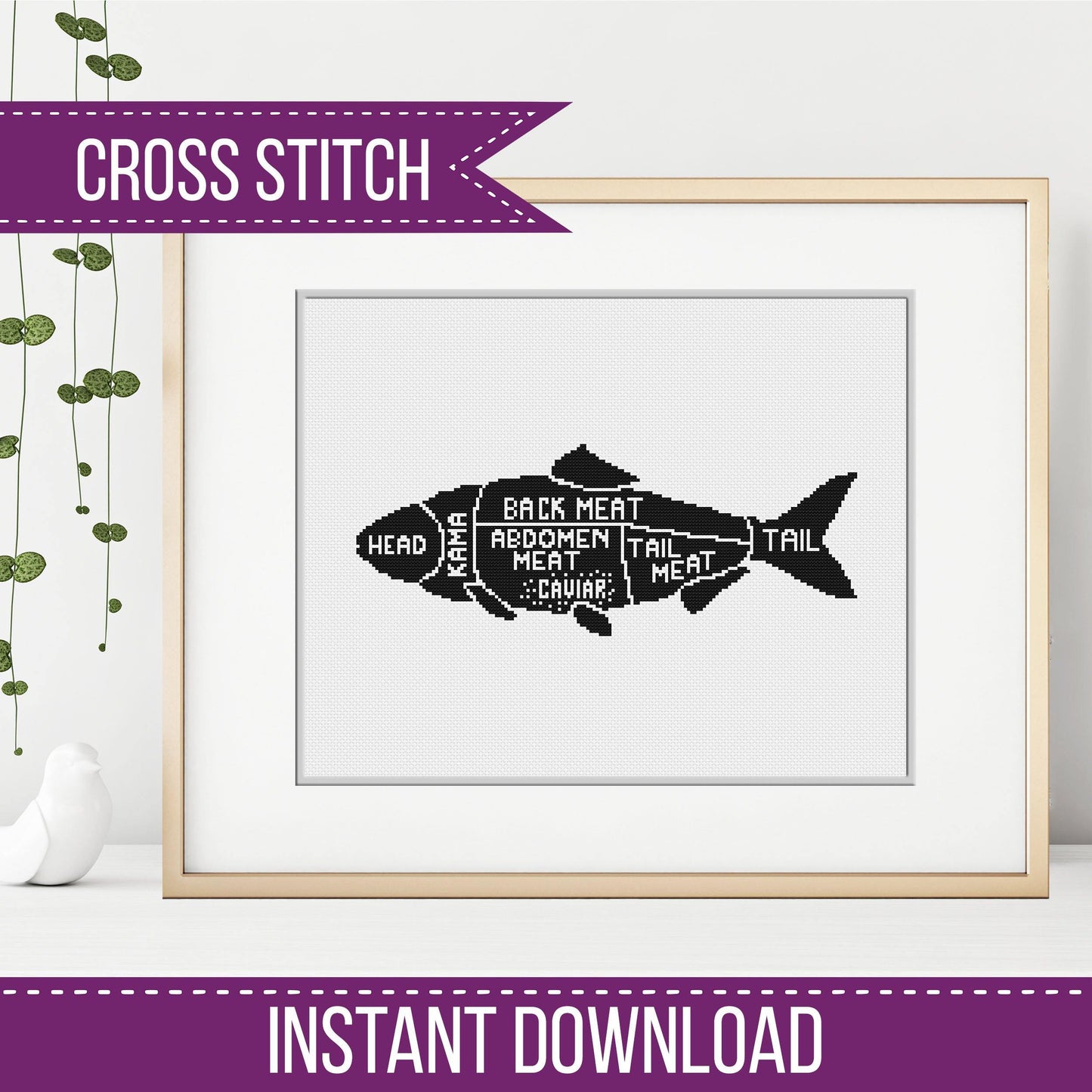 Meat Cuts - Fish - Blackwork Patterns & Cross Stitch by Peppermint Purple