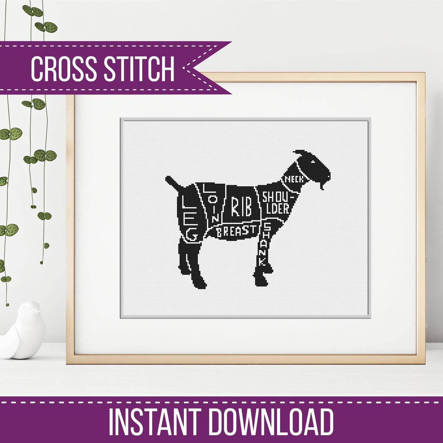 Meat Cuts - Goat - Blackwork Patterns & Cross Stitch by Peppermint Purple