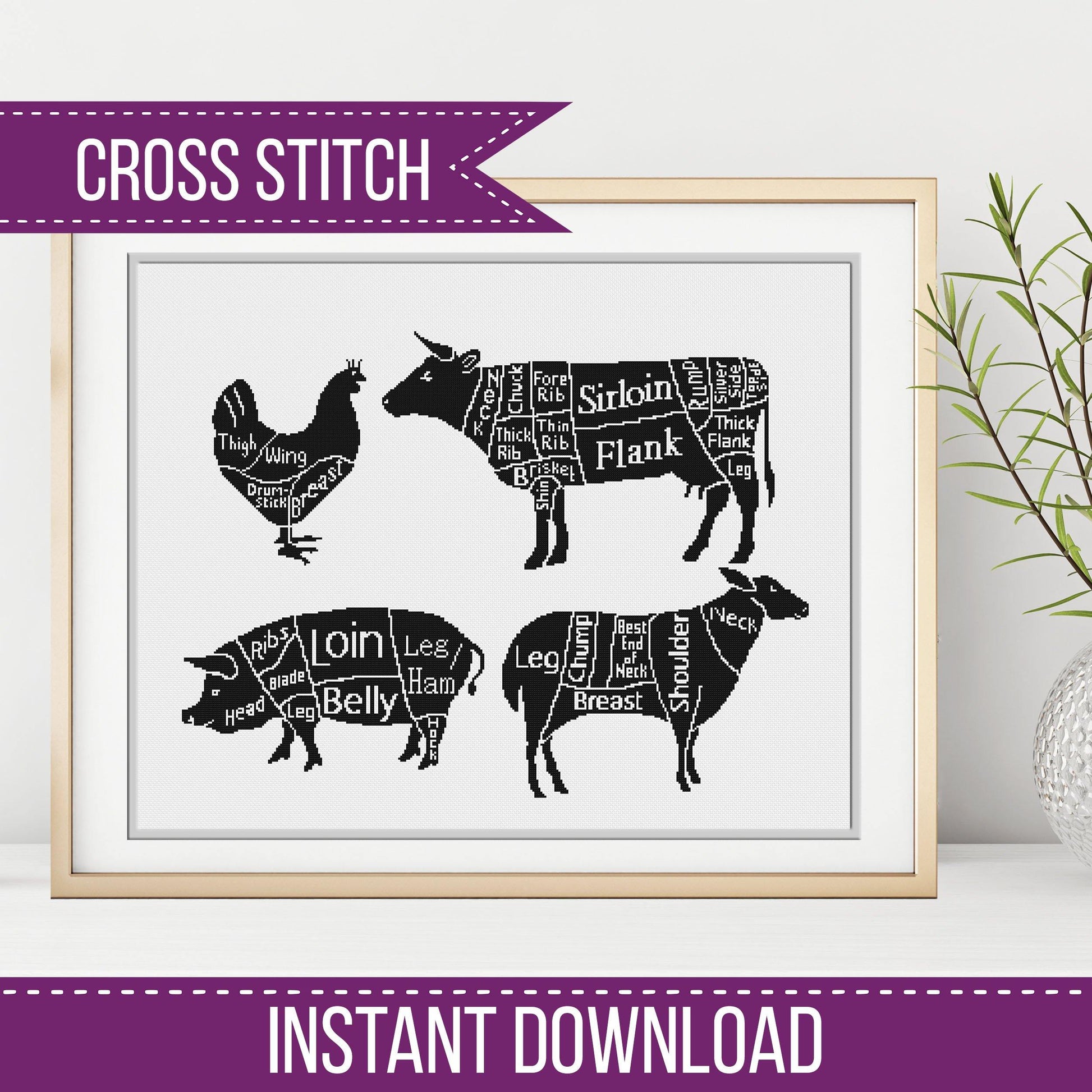Meat Cuts - Blackwork Patterns & Cross Stitch by Peppermint Purple