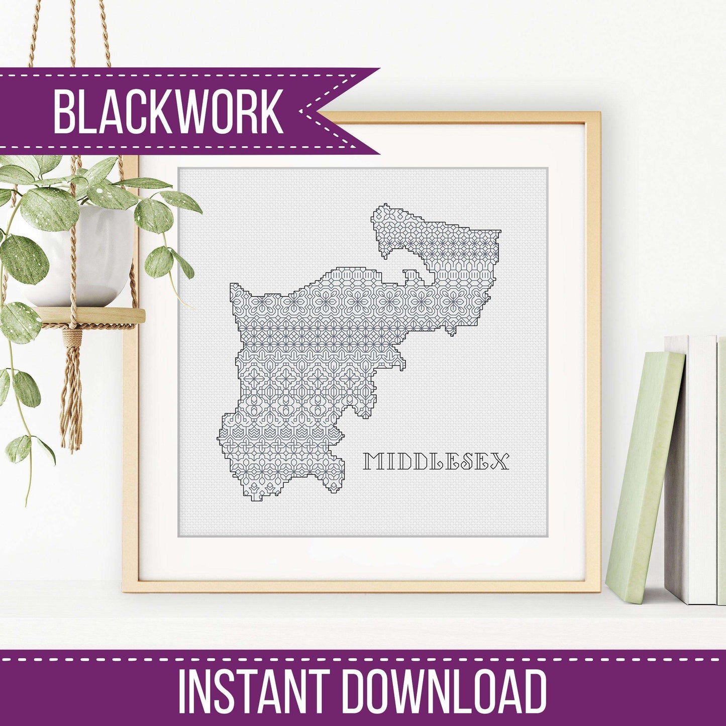 Middlesex Blackwork Pattern - Blackwork Patterns & Cross Stitch by Peppermint Purple