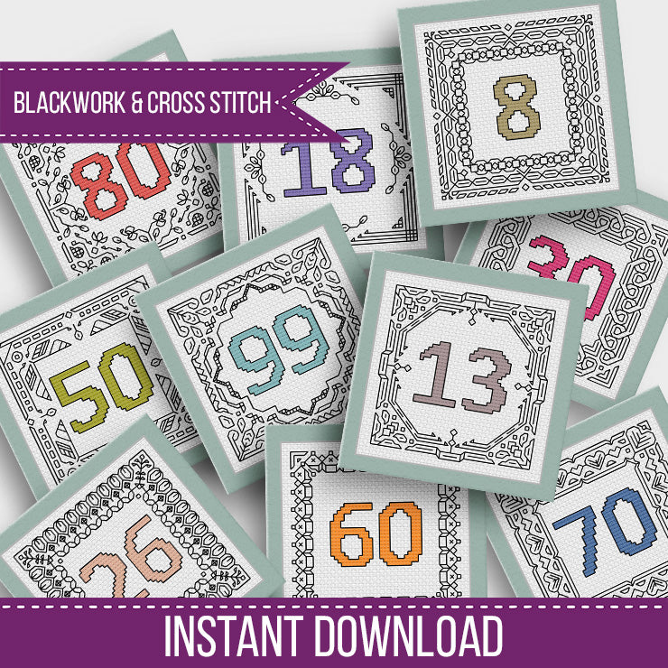 Milestone Card Set - Blackwork Patterns & Cross Stitch by Peppermint Purple