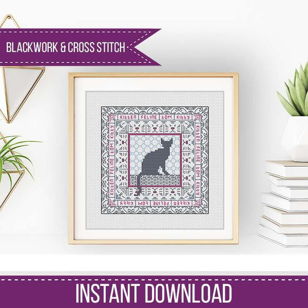 Mini Hints of Cats; Blackwork Pattern - by Peppermint Purple